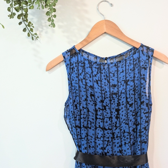 Rickie Freeman for Teri Jon Blue and Black Sheath Midi Dress - Picture 3 of 12